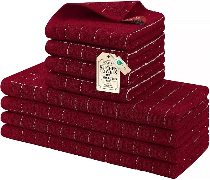 Homaxy Kitchen Towels and Dishcloths Set, Brick Red by Homaxy