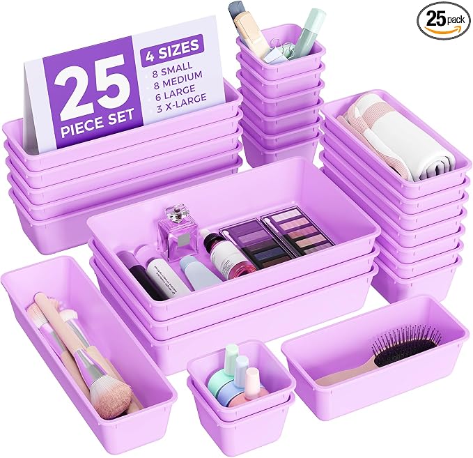 BiuLeon 25 PCS Plastic Drawer Organizers Set, 4-Sizes Vanity and Makeup by Unknown