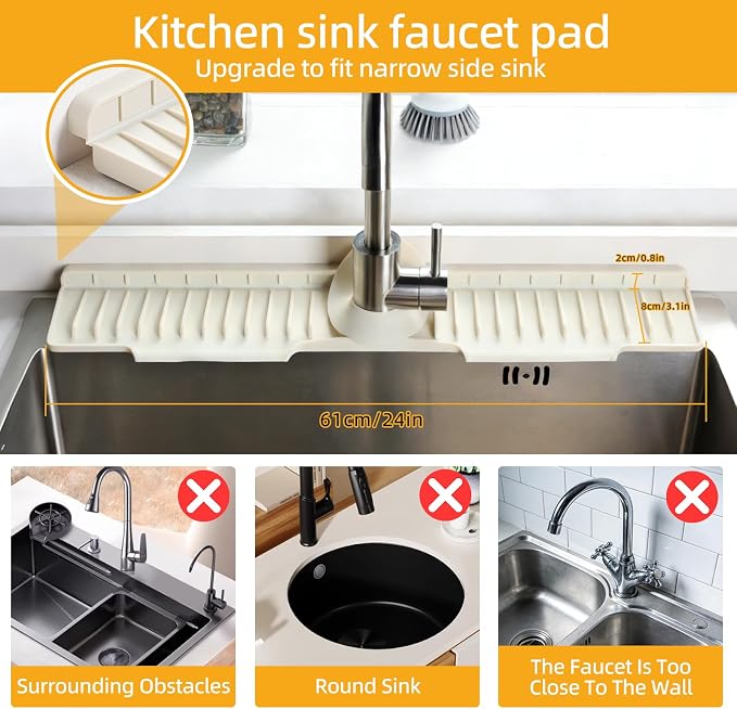 24" Silicone Sink Mat for Kitchen, Sink Splash Guard Behind the Faucet - Image 2