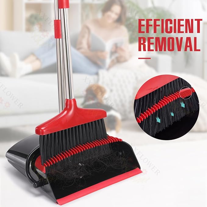 Broom and Dustpan Set, 54.72"Long Handle, Standing Dustpan, Upright Dustpan - Image 3