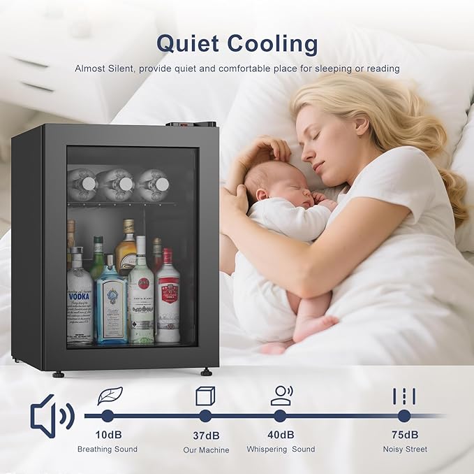 Northair Mini freezer 2.1 Cu Ft Glass Door Display, 2 Removable Shelves, 7 Temperature Settings -8°F to 14°F, Black