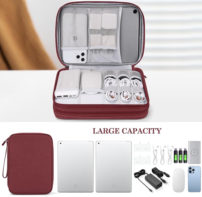 FYY Electronic Organizer, Travel Tech Pouch Bag, Extra Large, Wine Red | Wrist - Image 6