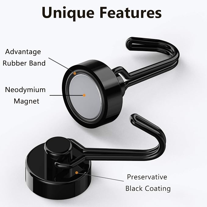 Tohoer Magnetic Hooks, Neodymium Magnets Hook Heavy Duty 30LBS - Image 2