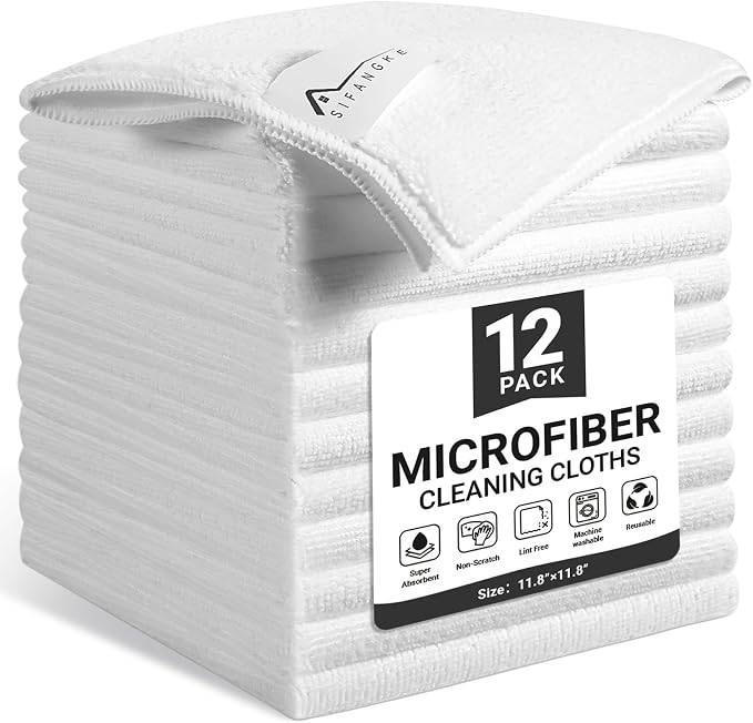 SIFANGKE Microfiber Cleaning Cloth, 12 Pack Lint-Free and Highly Absorbent Rags by Unknown
