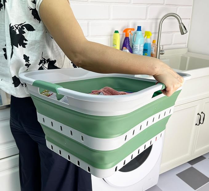 SAMMART 42 Collapsible Plastic Laundry Basket, Foldable Pop Up Storage - Image 3