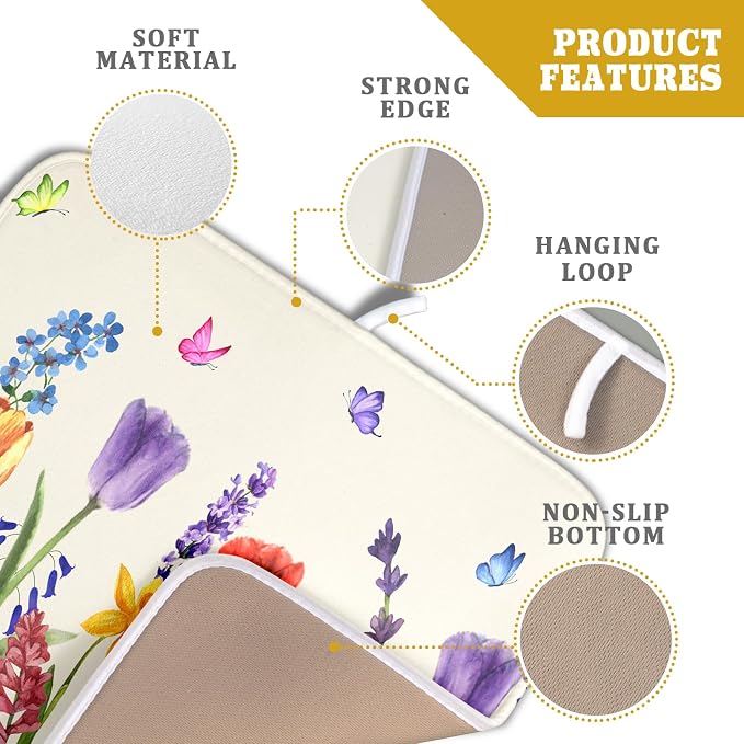 Spring Summer Colorful Flower Dish Drying Mat 16x18 Inch Spring Wildflowers - Image 4