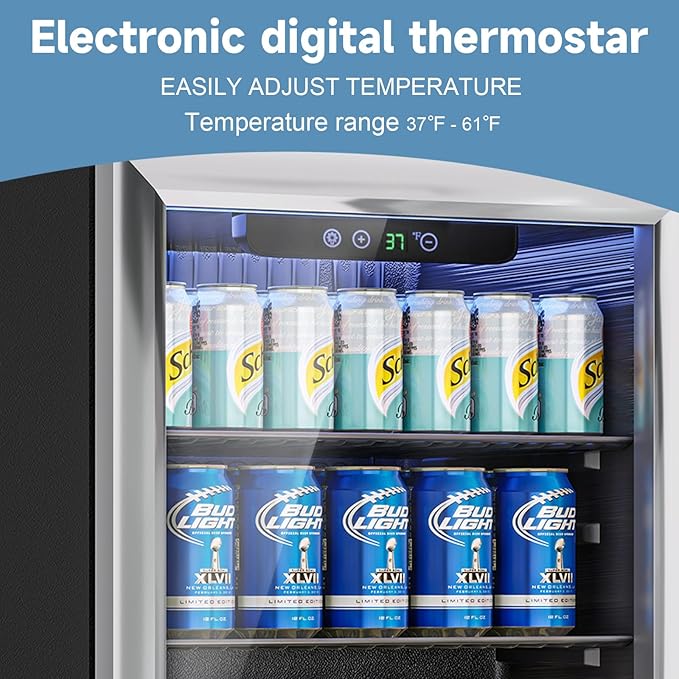 Stopasd Beverage Refrigerator Cooler, 1.7 Cu.Ft/76 Can Drink Fridge with Adjustable Shelves & Glass Door for Soda Wine Beer, Quiet Undercounter Small Fridge for Home/Office/Bar/Garage(37°-61℉), Black