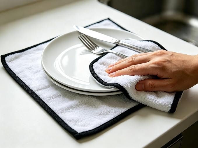 Shiny Cleaning Cloths White Dual-Sided, Drying Dish Towels, Streak Free - Image 9