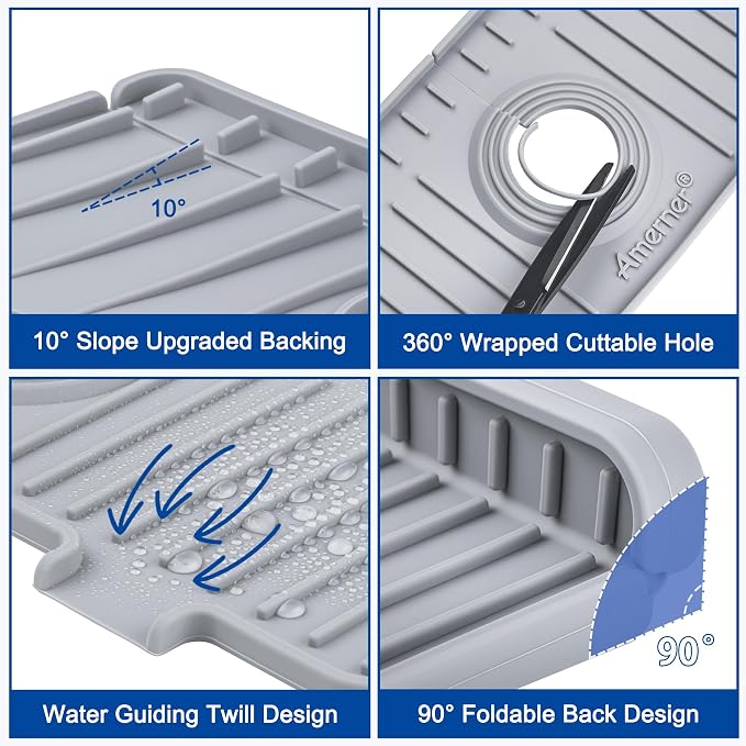 Amerner 20 inch Kitchen Sink Splash Guard, 10° Large Slope & Adaptable Hole - Image 6