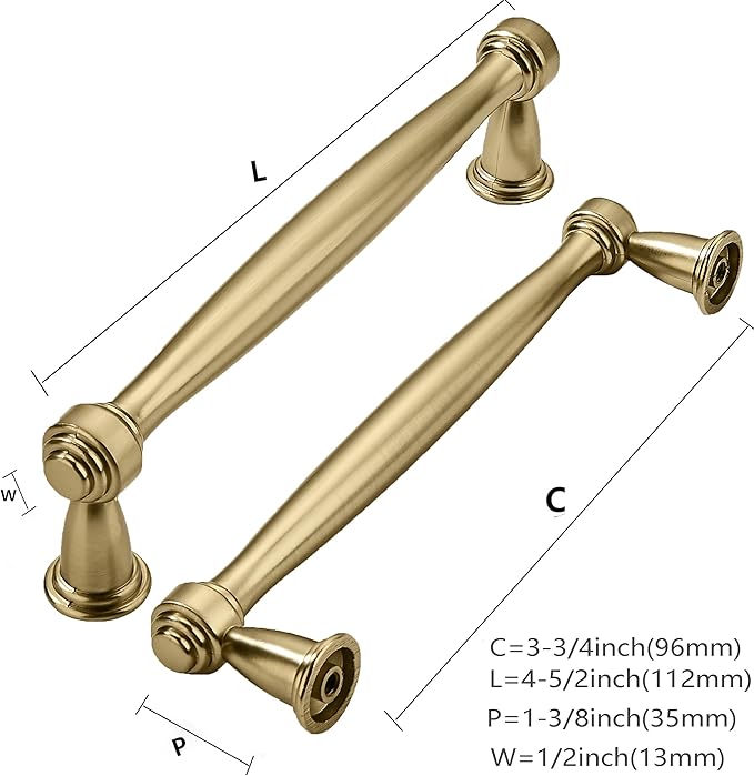 khtumeware 10 Pack 3-3/4 Inch(96mm) Brushed Brass Cabinet Pulls Satin Brass Kitchen Cabinet Handles Kitchen Cabinet Hardware for Cupboard Drawer Handles Dresser Pulls
