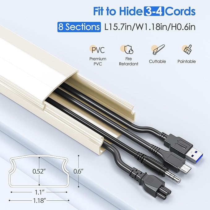 Yecaye TV Cord Hider, 125in Cord Cover, W1.18in H0.6in, Wire Covers - Image 2