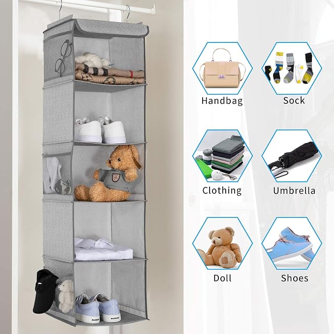 5 Shelves Hanging Closet Organizer, 2 Pack Hanging Storage - Image 6