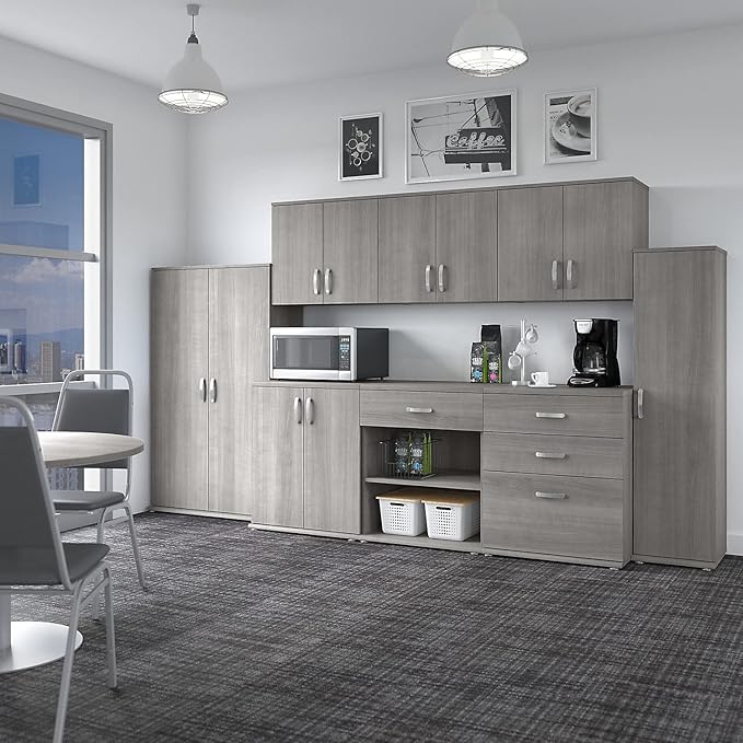 Bush Business Furniture Universal Wall Cabinet with Doors and Shelves in Platinum Gray, Versatile Home Organizer, Office Storage Unit and Adjustable Shelving
