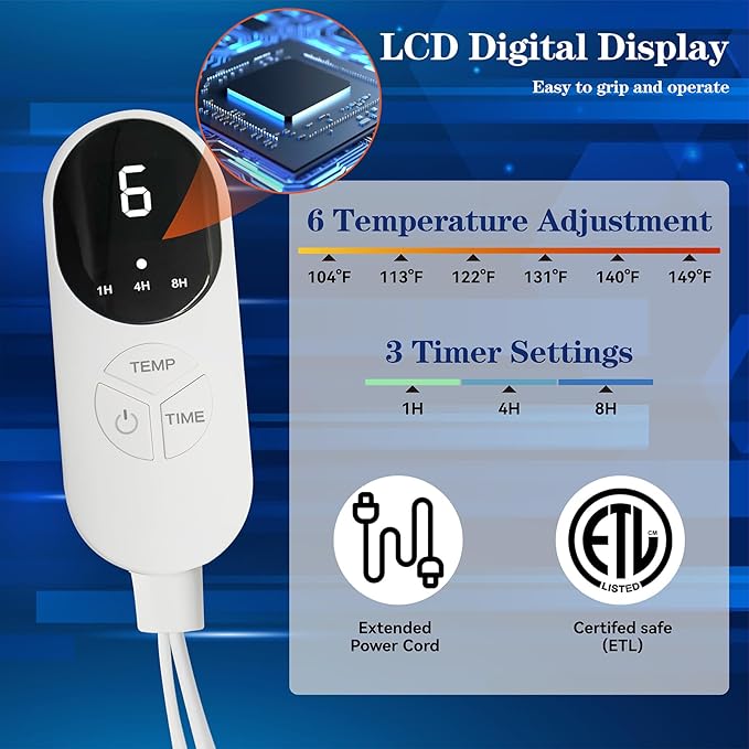 Double Sided Electric Foot Warmer with LCD Display, 6 Heat Settings & 3 Timer, Fast Heating Feet Heating Pad with Auto Shut Off, Non-Slip & Machine Washable Plush, Under Desk for Office/Home/Bed-Gray