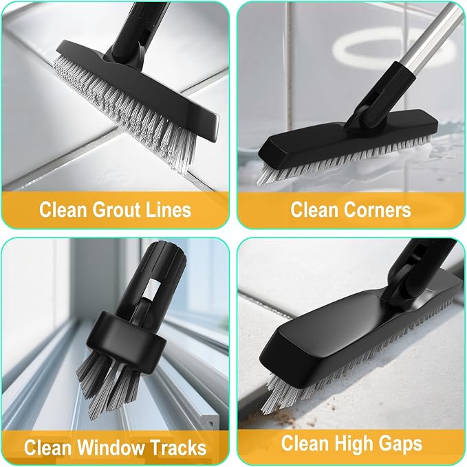 2 Pack Grout Brush with Long Handle, Swivel Cleaning Grout Line Scrubber - Image 7