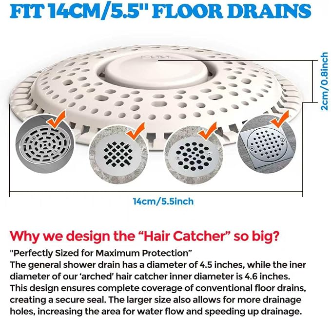 Shower Drain Hair Catcher Silicone Flat Floor Strainer Protector | 2 Pack White - Image 6