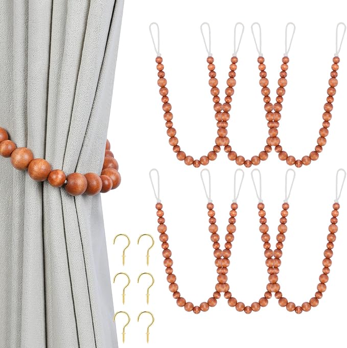 KLOGTSIND Wood Bead Curtain Tiebacks, 6 Pack Curtain Tie Backs by KLOGTSINDDirect