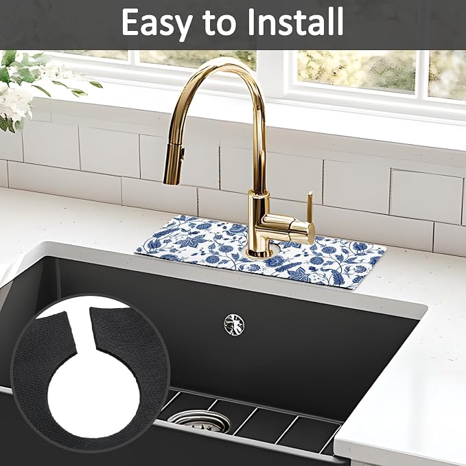 15" X 5.5" Kitchen Sink Splash Guard Faucet Mat Floral Super Absorbent Fast - Image 5