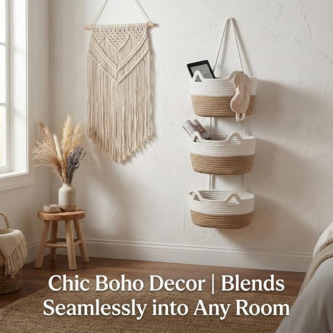 Hanging Basket, Woven 3 Tier Over Door Basket - Image 5