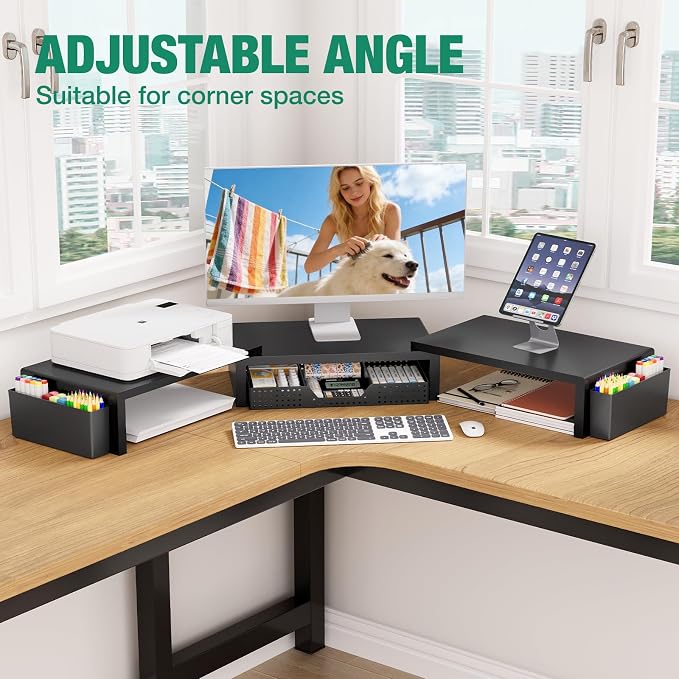 Desk Organizer and Accessories, Dual Computer Monitor Stand Riser - Image 4