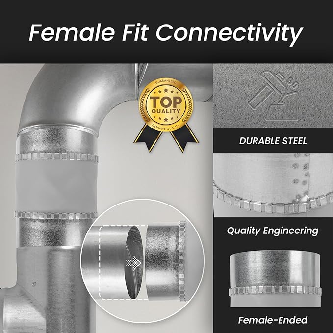 Repa Market 5" Inch Flexible Vibration And Noise Reducing Coupler - Female Fit Duct Connector – Galvanized Steel Coupling for Joining Two Male Duct Fittings – HVAC Ventilation Inline Joint