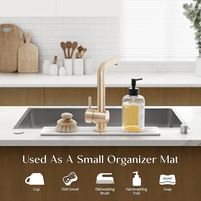 Stone Faucet Mat for Kitchen Sink – Diatomite Drying Stone Mat & Sink Protector, Prevents Moisture – Sink Splash Guard Water-Absorbing Stone Tray for Bathroom Counter (Light Grey, 20" x 3.9")