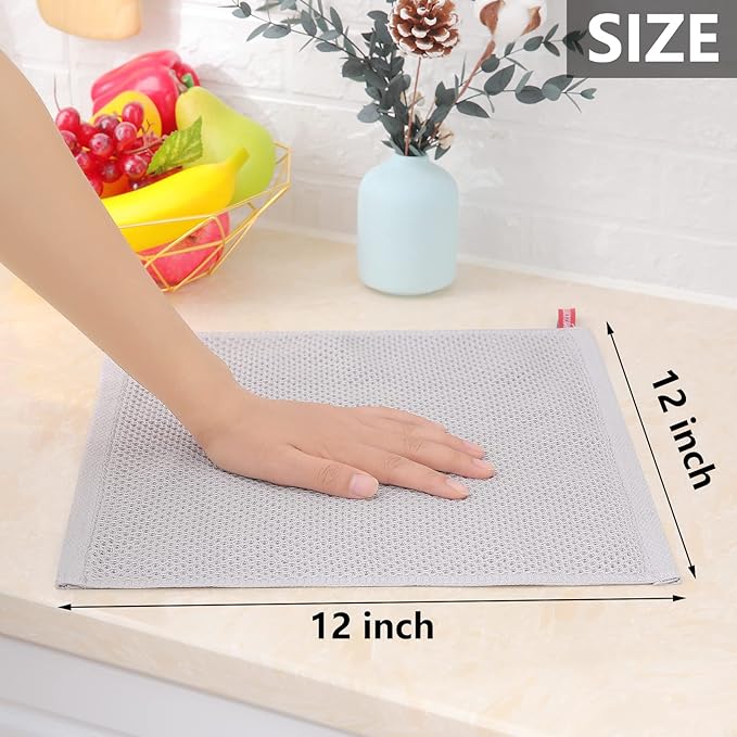 Homaxy 100% Cotton Waffle Weave Kitchen Dish Cloths 6-Pack, Light Gray | 12 x - Image 5