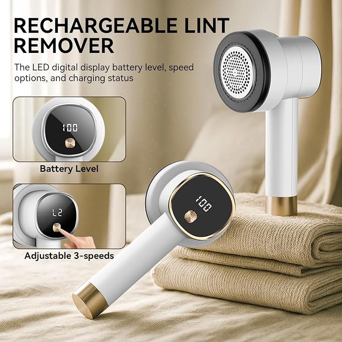 Rechargeable Fabric Shaver, 6-Leaf Blades, LED Display, 3 Speeds | Portable - Image 4