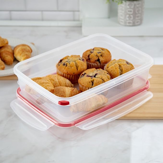 Sterilite Ultra-Seal 16 Cup Rectangle, Airtight Food Storage Container, Latching Lid, Microwave and Dishwasher Safe, Clear With Blue Gasket, 16-Pack