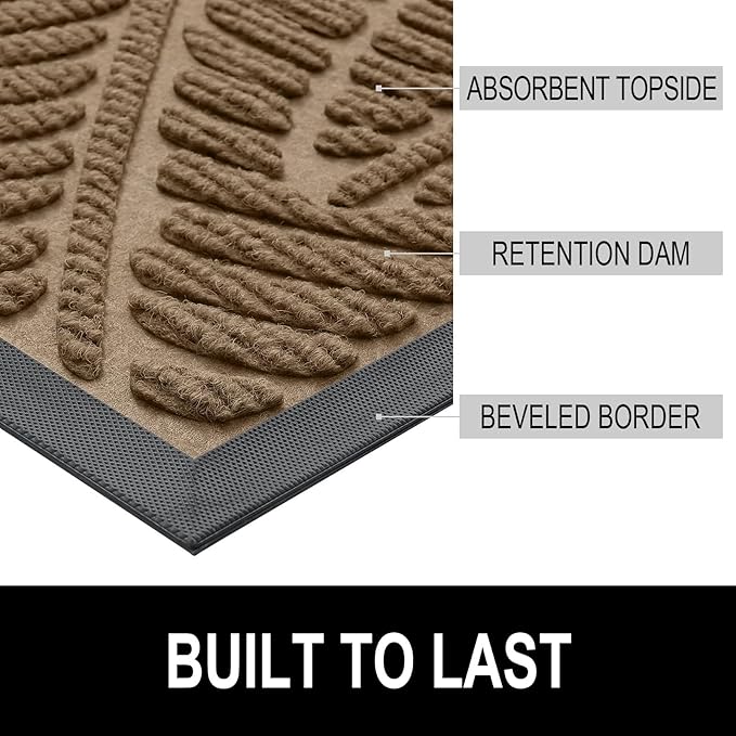 Colorxy Waterproof Doormat, Sturdy Natural Rubber Front Indoor Mat, Non Slip Low Profile Outdoor Door Mat, Stain and Fade Resistant Floor Mats, Easy Clean Patio Entry Mat, 36''x24'', Light Brown
