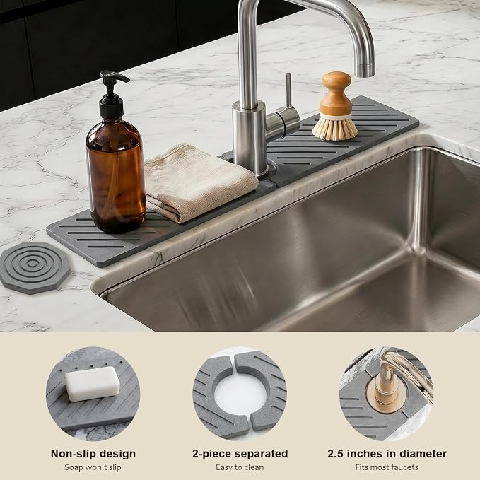 Stone Faucet Mat for Kitchen Sink, Absorbent Drying Mat | Fast Drying Sink - Image 2