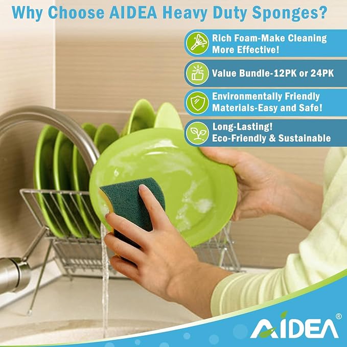 AIDEA Sponges Kitchen, 50-PK Heavy Duty Dish Sponge Kitchen, Scrub Sponges | - Image 3
