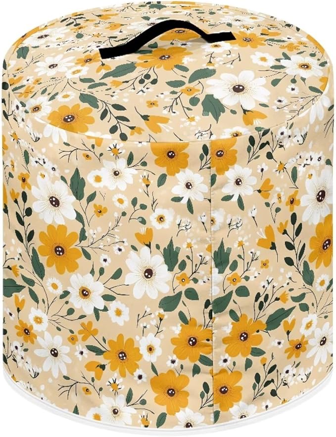 Kitchen Appliance Dust Cover for 3 Quart Pressure Cooker/Air Fryer/Rice Cooker Dust & Stains Protection Cover with Top Handle and Storage Pocket Yellow White Daisy Flowers