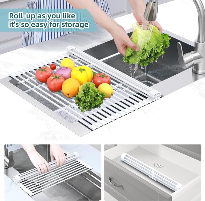 Ohuhu Over Sink Dish Drying Rack, 17.6" W x 15.4" L Roll Up Dish Racks Kitchen - Image 6
