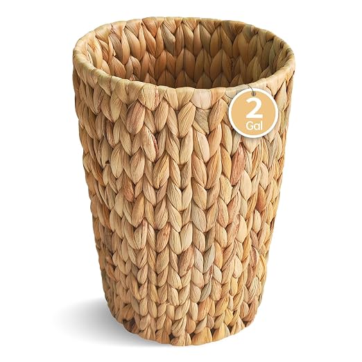 Coeusy Wicker Trash Can, Small Bathroom Trash Can, Water Hyacinth Wicker Waste by WEAVECOMFORTINTOEVERYCORNER