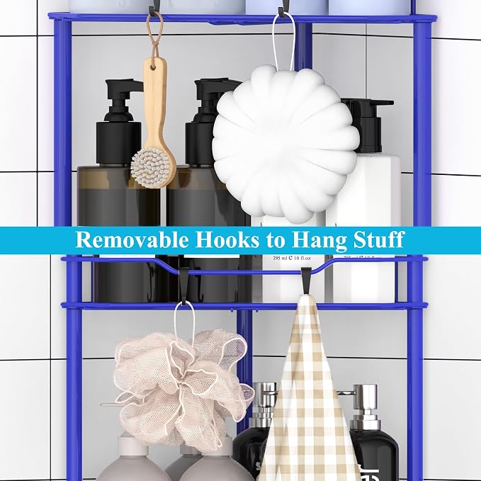 HuggieGems Metal Floor Standing Corner Shower Caddy, Dark Blue, 4 Tier - Image 6