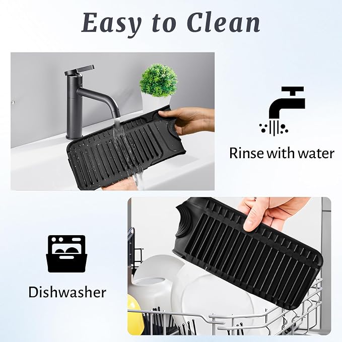 PoYang 24 Inch Faucet Mat for Kitchen Sink Splash Guard, Snap Button Holds It - Image 9