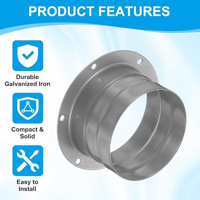 PATIKIL 3 Inch Duct Connector Flange, 2 Pack Galvanized Iron Straight Pipe Flange Dryer Vent Connector with Clamp for Air Heating Cooling Ventilation HVAC System, Silver