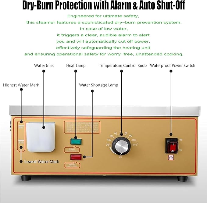 4000W 6-Hole Commercial Electric Food Steamer, Independent Water Supply & Dry Burn Alarm, 30-110°C Adjustable Temp for Dim Sum, Kitchen & Restaurant Cooking(No Steamer Included)