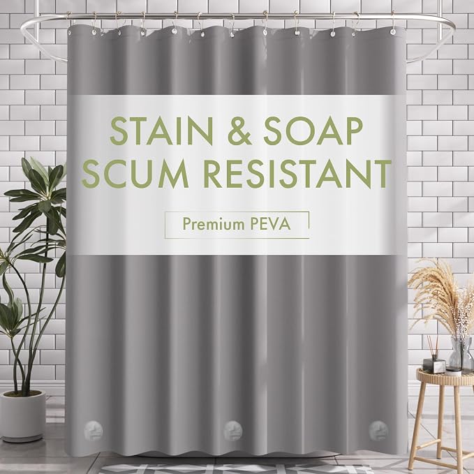 AmazerBath Shower Curtain Liner, 72x72 Grey Shower Liner, Cute Plastic Shower by AmazerBath