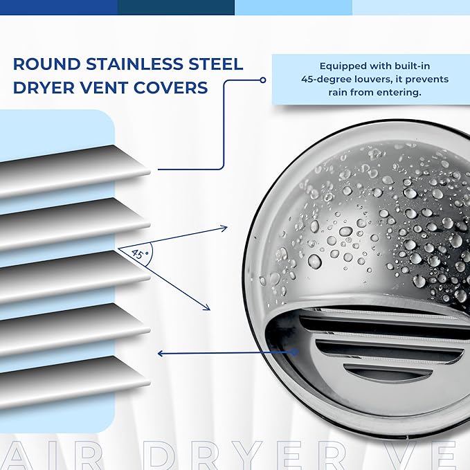Fits 5" Neck Dryer Duct | Stainless Steel Round Exhaust Air Dryer Vent Cover Hood with Rubber Seal - Rust-Resistant, Weatherproof and Efficient Airflow Exterior Wall Outlet Duct Ventilation Grille