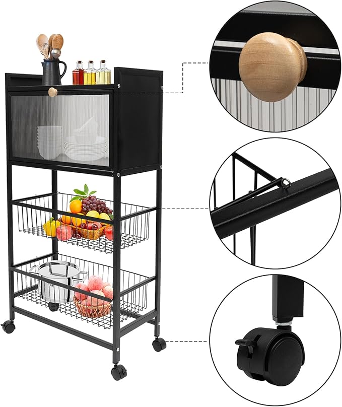 Bakers Rack for Kitchen with Storage, 4 Tier Kitchen Organizer Shelf for Vegetables, Fruits, Small Rice Cookers (Black)