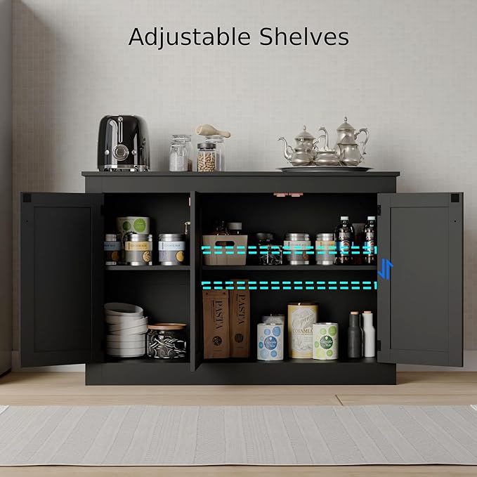 Cozy Castle Buffet Cabinet with Storage - Kitchen Storage Cabinet Wood Console Table Coffee Bar Accent Cabinets for Living Room Dining Room Entryway Black 44.5" W