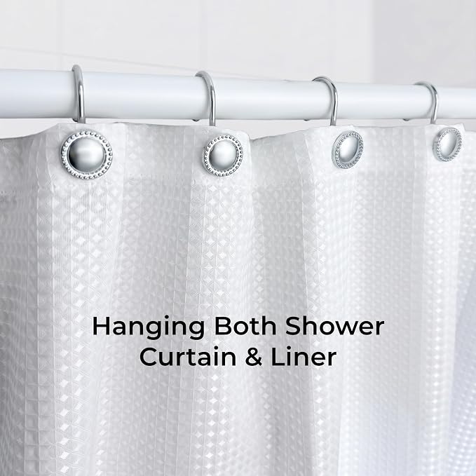 Shower Curtain Hooks, Rust-Resistant Decorative Rings, Chrome | Heavy-Duty - Image 6