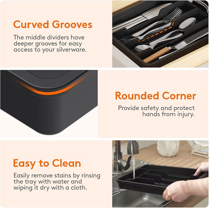 Lifewit Silverware Drawer Organizer Tray, Cutlery Storage - Image 6
