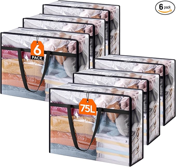 Lifewit 6 Pack Clear Clothes Storage Bags, 75L Plastic Blanket Storage Bag by Lifewit