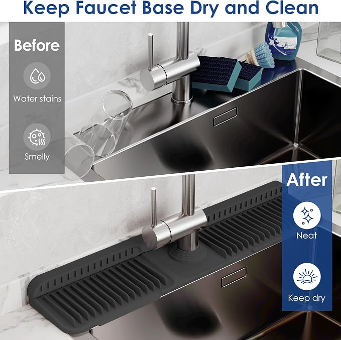 24-Inch Silicone Faucet Mat for Kitchen Sink Splash Guard, 7° Slope | 24"x5.5" - Image 6