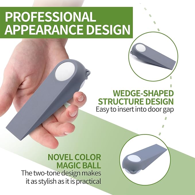 Door Stoppers for Bottom of Door, 2 Pack 5", Rubber Door Stopper Wedges - Image 3