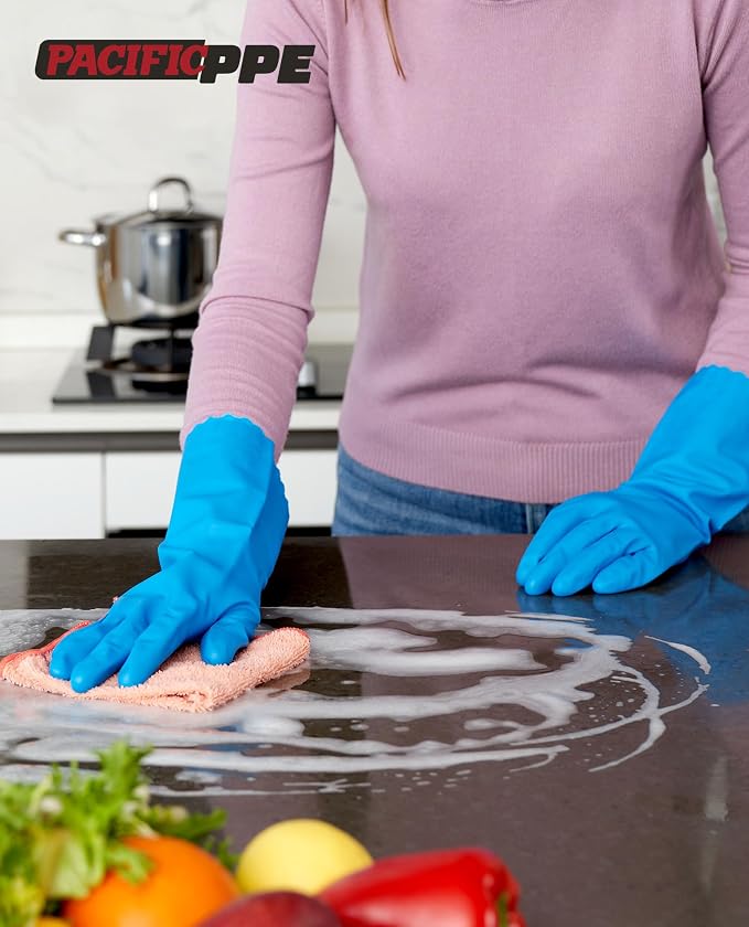 PACIFIC PPE 2 Pairs Dishwashing Gloves, Cotton Flocked Liner, Large | - Image 8