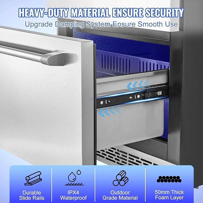 VEVOR 24 inch Undercounter Refrigerator, 2 Drawer Refrigerator with Different Temperature, 4.87 Cu.ft. Capacity, Waterproof Indoor and Outdoor Under Counter Freezer Fridge for Home and Commercial Use